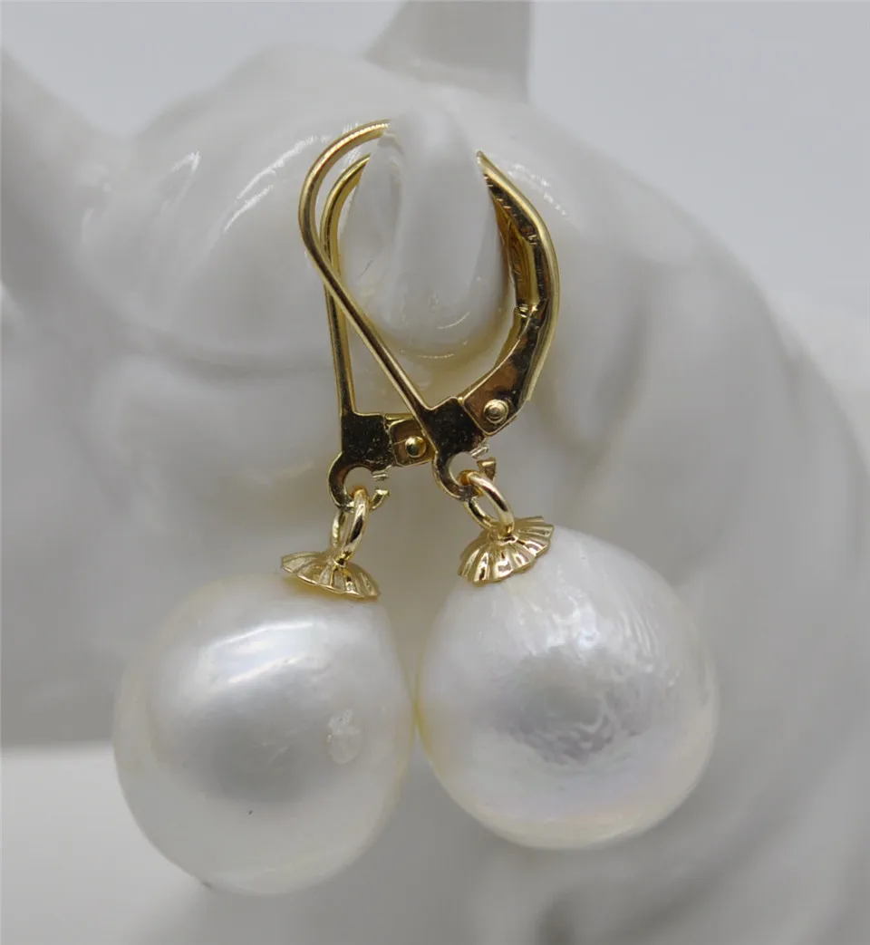 

HABITOO Huge AAA 13x16mm South Sea White Baroque Pearl Earrings 14K Earring Ladies Pearl Earrings Jewelry Gift for Women