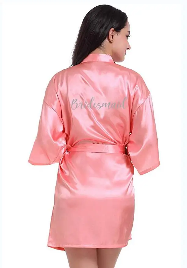 Silver Glitter Women Bridesmaid Robe bridal robe Coral robe Satin Silk Wedding Bride Maid of Honor Dressing Gown