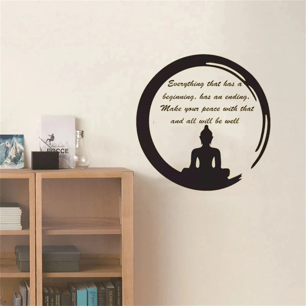 Religion Yoga Buddha Pattern Wall Sticker Buddhist Inspirational Quotes Vinyl Home Decor Wall Decals Removable Murals