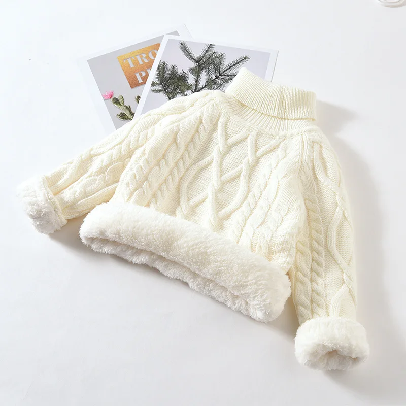 Baby Sweater Solid Winter Thick Plush Pullover 2021 New Turtleneck Casual Kids Boy Girl for Children Warm Knitted Sweaters 0-8Y