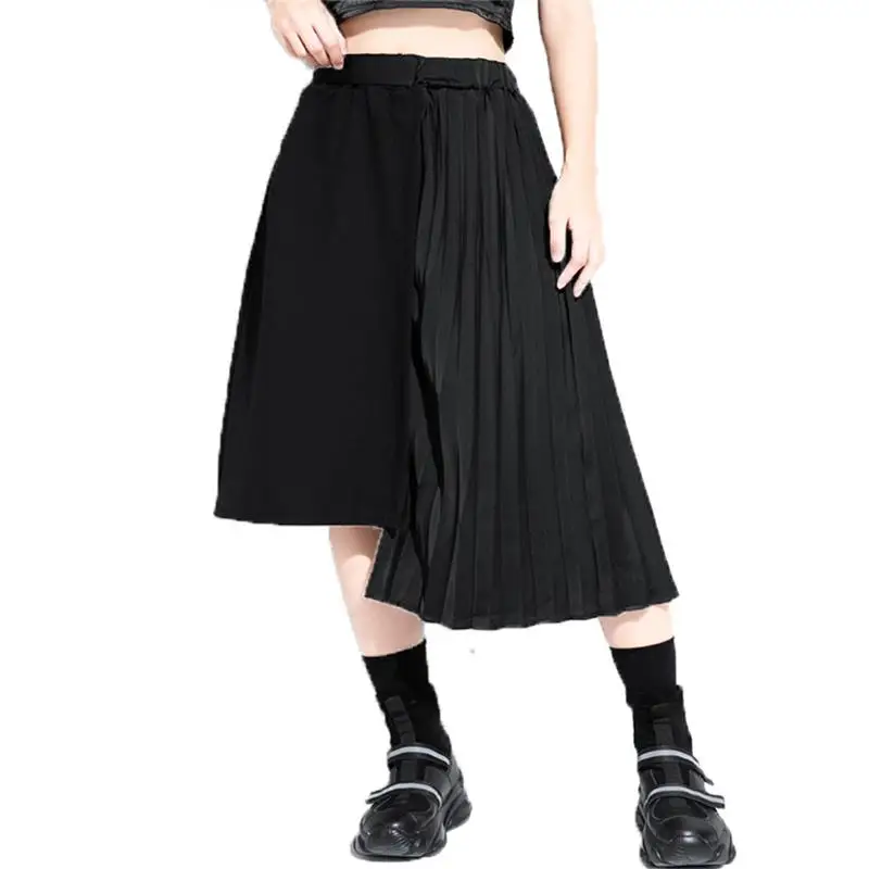 Ladies Skirt Summer New Dark Personality 100 Pleated Irregular Design Fashion Trend Leisure Loose Large Size Skirt