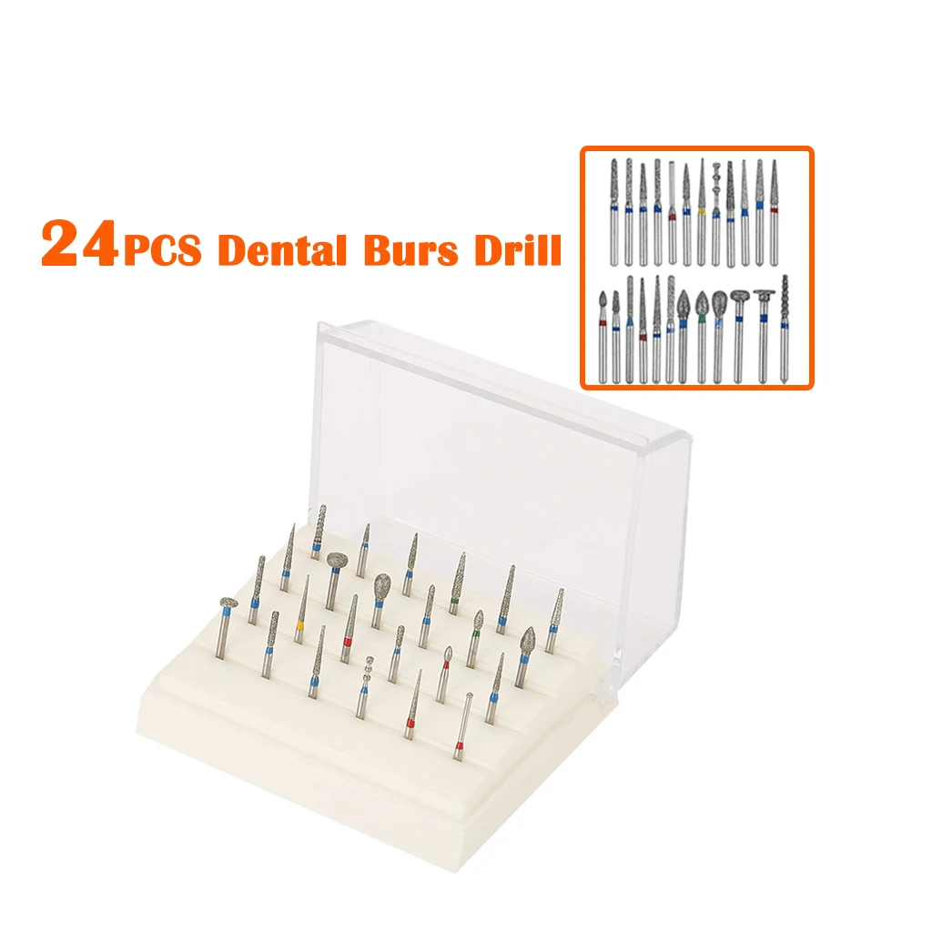 

24Holes Dental Burs Holder +Dental Diamond Burs Drill High-Speed Handpiece Bur Set Dental Consumables Tools