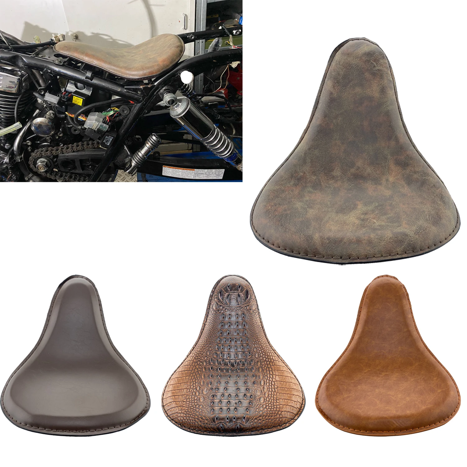 Motorcycle Leather Retro Solo Seat Cover Cowl Pad For Harley Sportster Bobber Chopper Custom