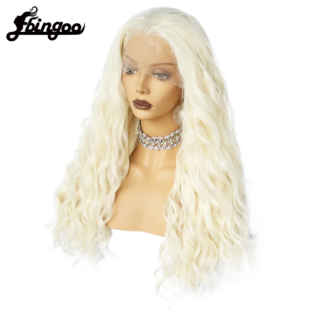 Ebingoo Synthetic Lace Front Wig  Long Wig Cosplay Curly 24 Inch Ombre Blonde color Wig Synthetic Lace Front Wig For Women