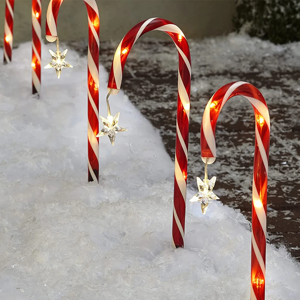 

8pcs Solar Christmas Candy Cane Light t Outdoor Waterproof Christmas Light LED Garden Pathway Courtyard Lawn Street Lights