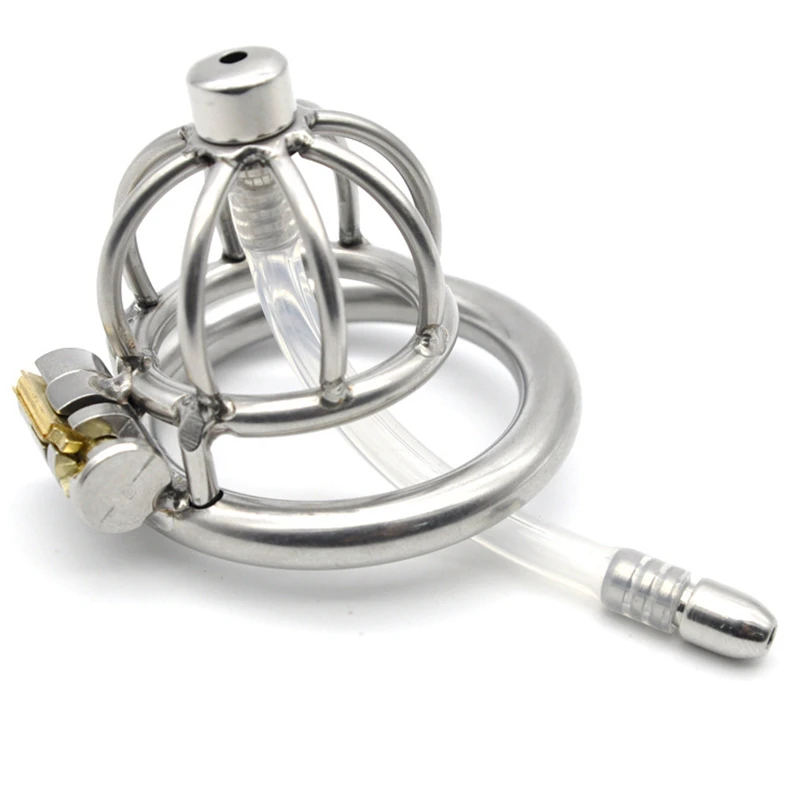 Stainless Steel Male Chastity Device with Anti-off Ring Urethral Catheter,Cock Cage,Penis Rings,Chastity Belt,Sex Toy for Man