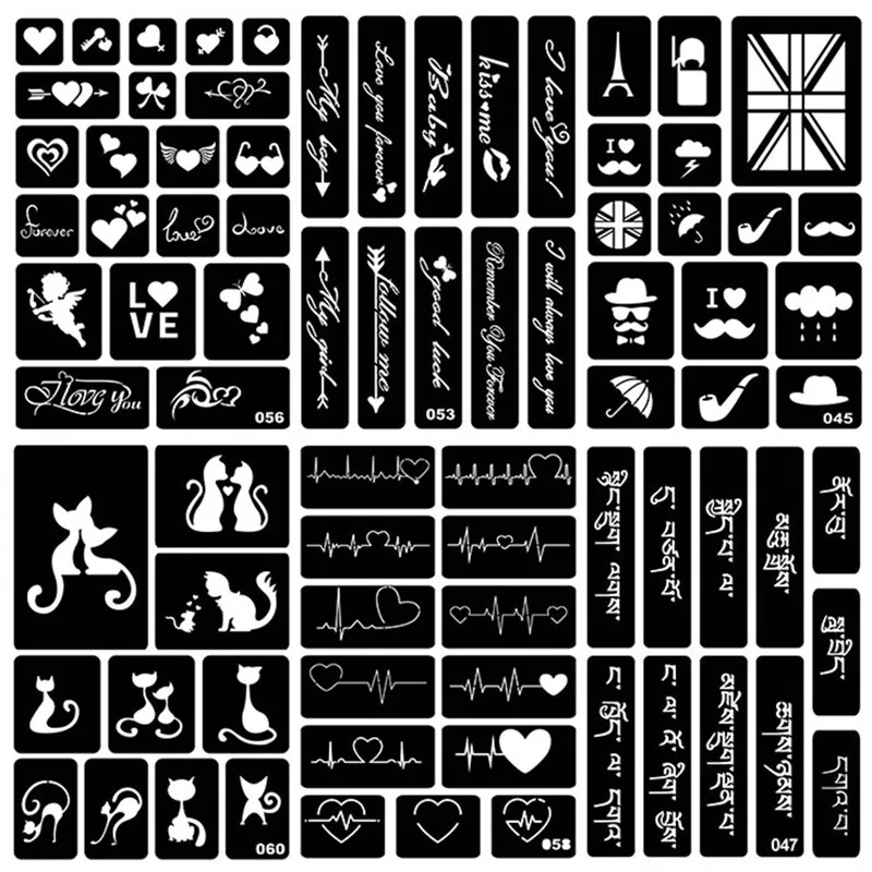 Small Airbrush Tattoo Stencils For Women Kids Drawing Template Henna Tattoo Stencil For Paiting Glitter Tattoos