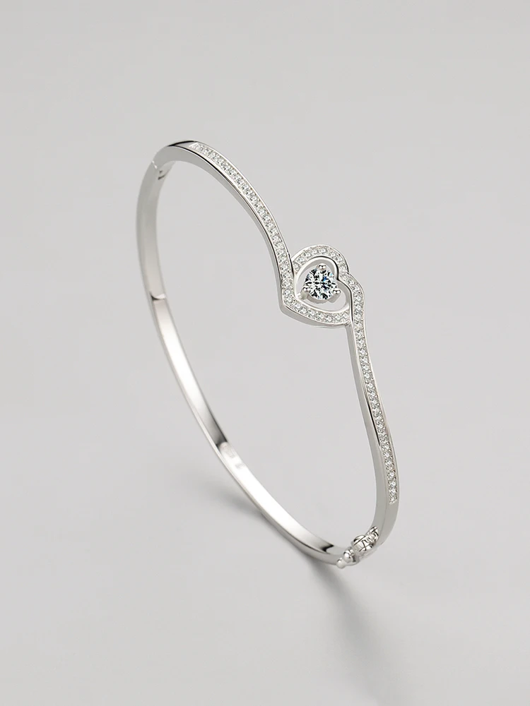 Ailmay autentyczne 925 Sterling Silver Charm serce olśniewający cyrkon bransoletki dla kobiet romantyczny biżuteria ślubna 2021 nowy projekt — zdjęcie 2