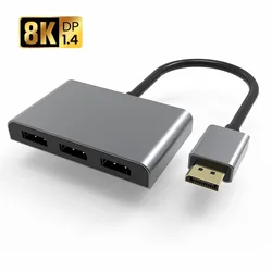 DP1.4 3 Port DisplayPort MST Hub 8K@60Hz DP1.4 to 3x DP Multi Monitor Splitter (MSTDP123DP) for 3 DP Monitor Setup Ultra HD KVM