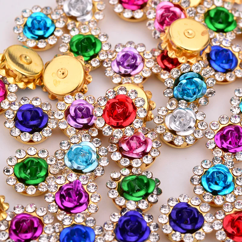 JUNAO 10 12 14mm 50pcs Sewing Mix Color Glass Flower Rhinestone Flat Back Crystal Stone Bridal Glass Beads Applique Crafts