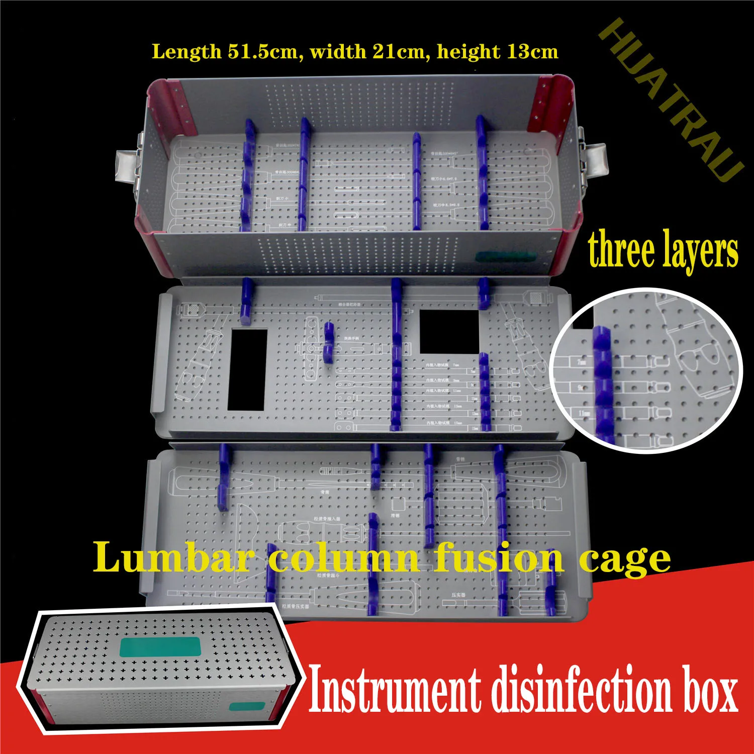 

Orthopedic instruments medical spine and lumbar spine titanium peek cone interbody fusion instrument disinfection box storage bo