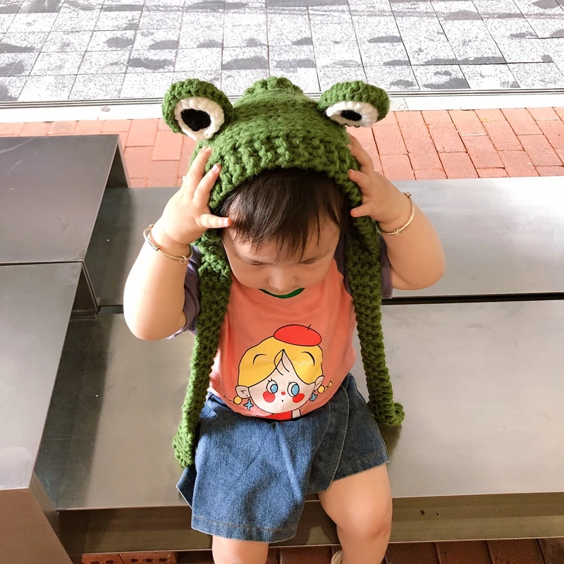 CROAL CHERIE Knitted Winter Kids Frog Hat Headband Animal Knitted Hat Cap Costume Accessories Warm Winter Lovely Christmas Gifts