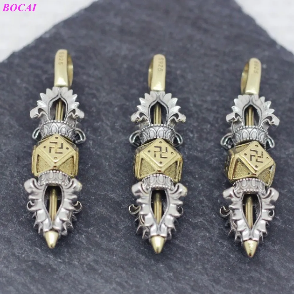 BOCAI S925 Sterling Silver Pendants for Women Men Tibetan Buddhist Five Cobalt Vajra Pestle Amulet Jewelry image 2