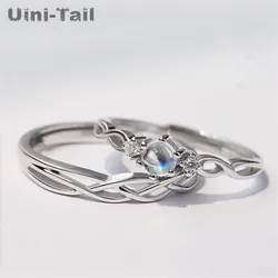 Uini-Tail hot sale new 925 Tibetan silver simple natural moonstone couple open ring fashion wild trend Valentine's Day gift