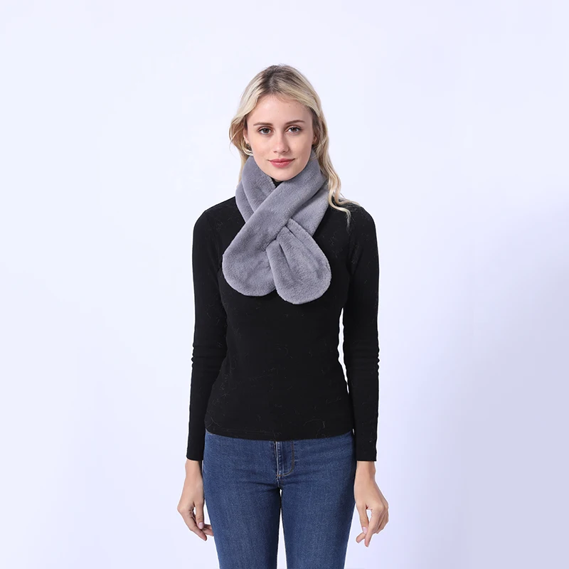 

90cm Women Winter Thicken Plush Faux Rabbit Fur Scarf Solid Color Collar Shawl Neck Warmer Shrugs Knitted Neckerchief Long Wraps