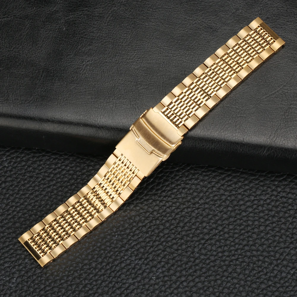 High Quality 18mm 20mm 22mm 24mm Gold/Rose Gold/Blue Stainless Steel Watchband Folding Clasp with Safety with Spring Bars Unisex