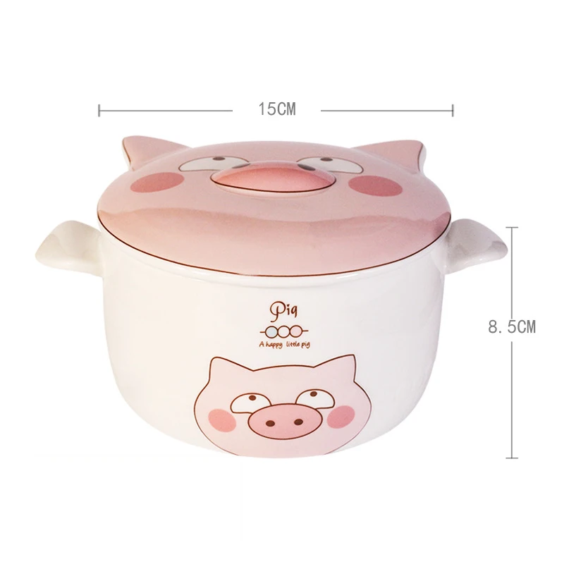 Ceramic Ramen Rice Bowl Cute Kawaii Cartoon Pig Instant Noodle Bowl  Fruit Salad Soup Bowls Mug Tableware Kitchen Accessories