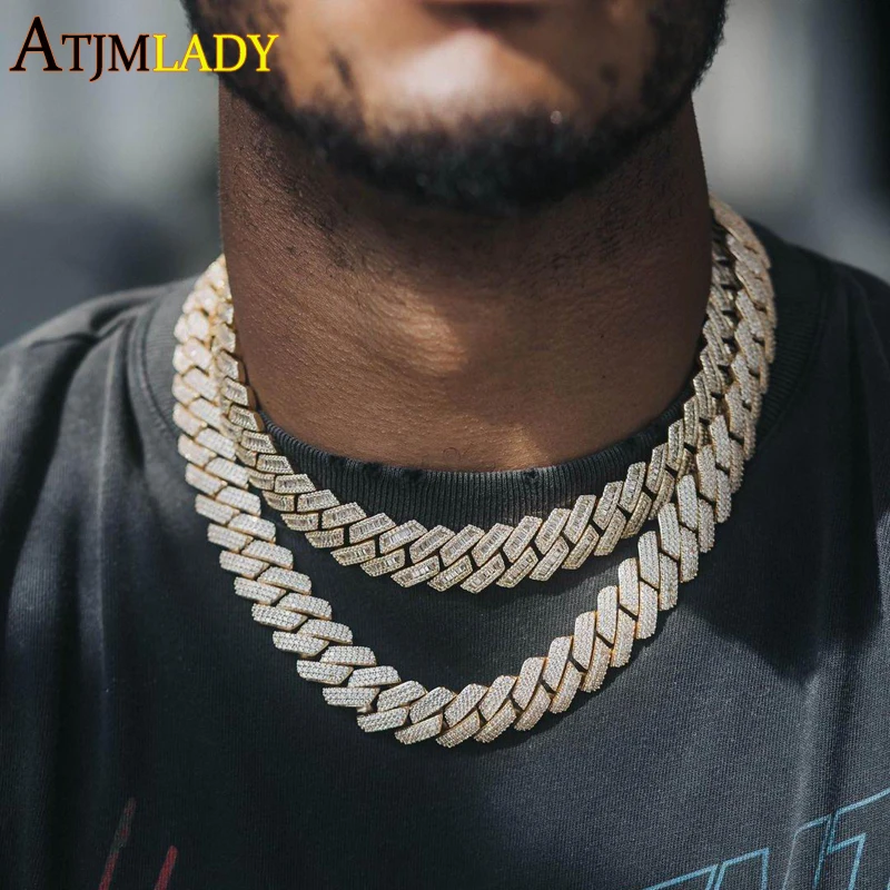 New 19mm Fashion CZ Miami Cuban Chain Heavy Necklace Two Tone Color Iced Out Bling Cubic Zirconia Necklaces Men Hip Hop Jewelry