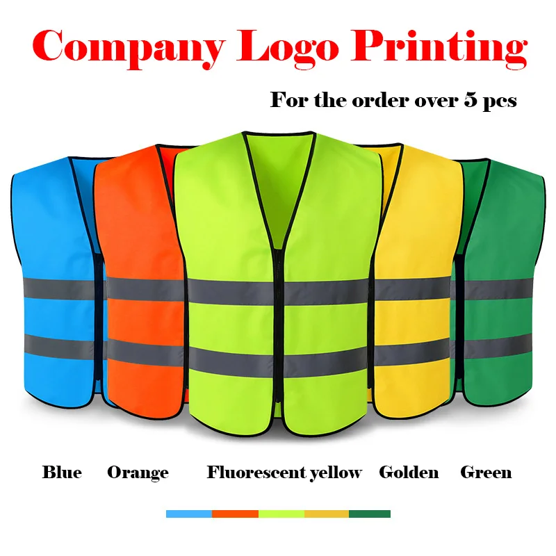 

SIMPLE STYLE HIGH VISIBILITY REFLECTIVE SAFETY VEST WAISTCOAT MENS WITH SILK SCREEN COMPANY LOGO PRINTING