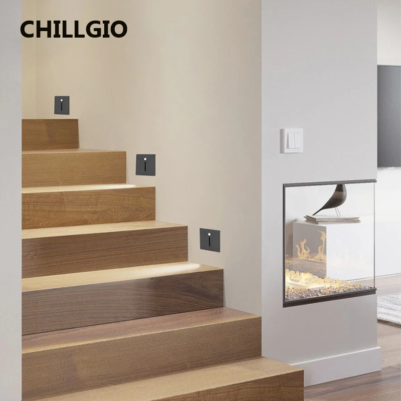 CHILLGIO Sensor Recessed Led Stairs Light Step Outdoor Aluminum Waterproof Night Wall Foot Lamps Modern Indoor Corner Lighting