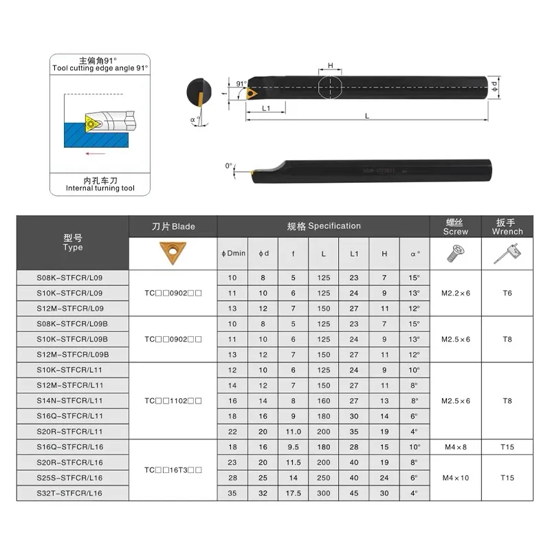 Torno BB barra perforadora tipo tornillo torneado interno STUCR STFCR STWCR S10K S12M C12 H12 HSS portaherramientas de acero de aleación de carburo