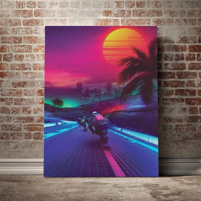 Home Decoration Synthwave Midnight Outrun Canvas HD Sun Prints Poster Painting Living Room Wall Art Modular Picture No Framework