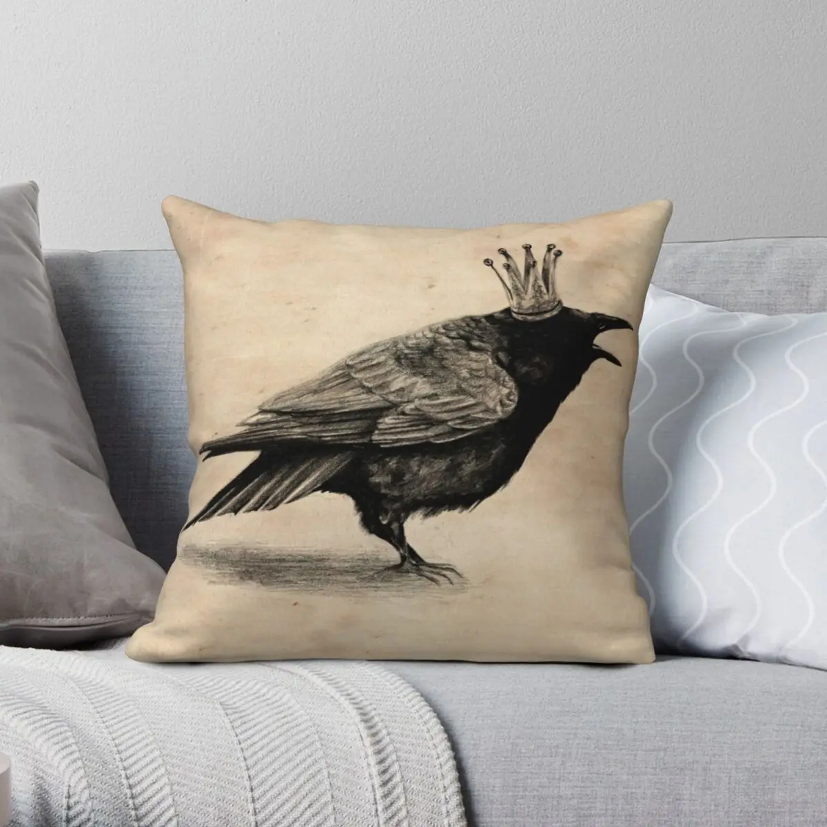 Crow In Crown Pillowcase Polyester Linen Velvet Printed Zip Decor Throw Pillow Case Room Cushion Cover Wholesale 45x45