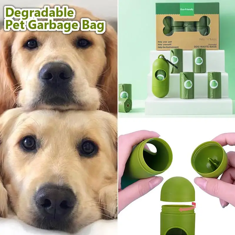 WUJIE 8/16 Rolls Degradable Environmental Pet Waste Bag with Dispenser Garbage Clean up Bag Outdoor Dog Waste Poop Bags Holder