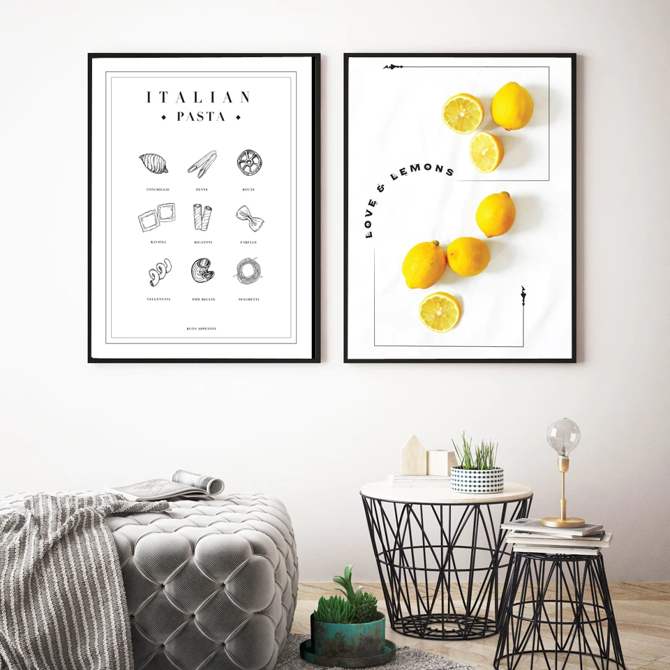 Minimalism Art Lemons Bon Appetit Pasta Canvas Painting Posters And Prints Wall Art Pictures For kitchen Room Nordic Home Decor