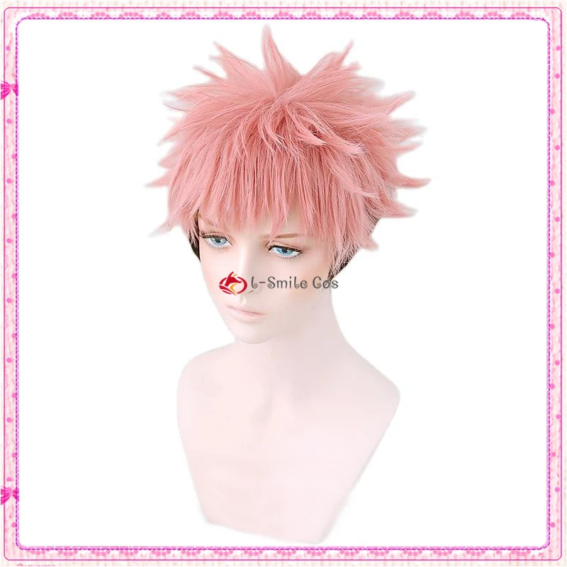 Peluca de Cosplay de Anime Ryomen Sukuna COS Yuji Itadori, pelo corto rosa y negro, pelo de fibra resistente al calor + gorro de peluca