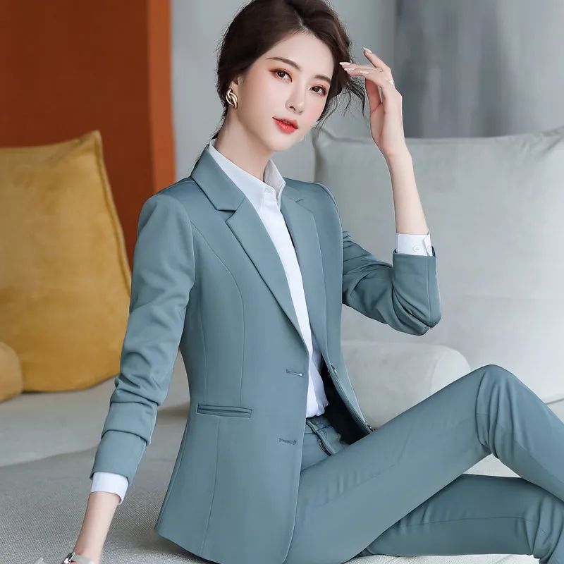 Traje de pantalones de negocios para mujer, Blazer ajustado de manga larga con temperamento, ropa de trabajo Formal para entrevista, oficina, nueva