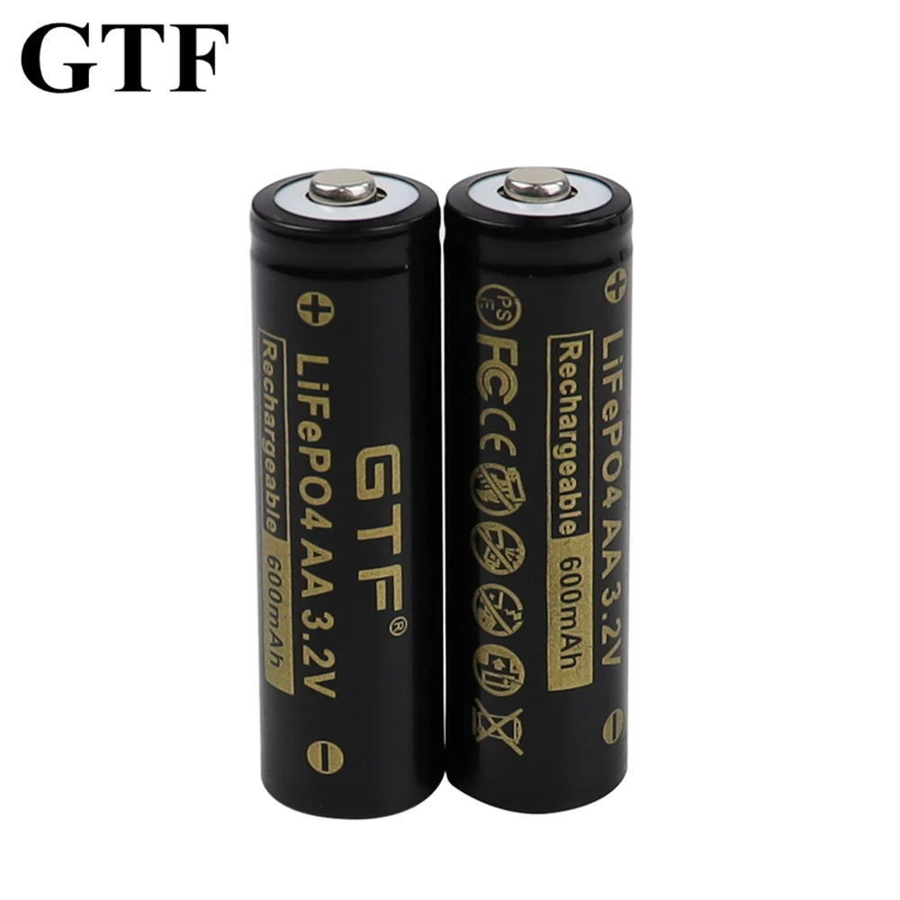 GTF 3.2V LiFePO4 AA battery for Camera and Solar led lights Electric toys wireless mouse Pointed battery 600mAh Lithium battery