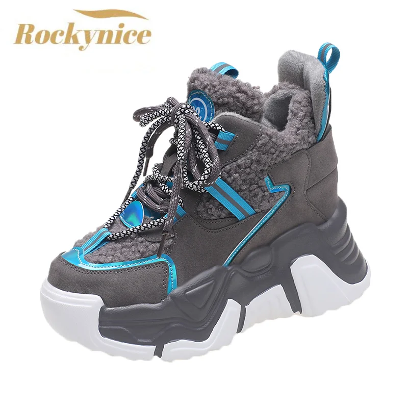 Kobiety wulkanizowane buty dla taty zimowe ciepłe futro gruba podeszwa buty śniegowce trenerzy wysoka podeszwa kobiety Chunky Sneakers Sapatos De