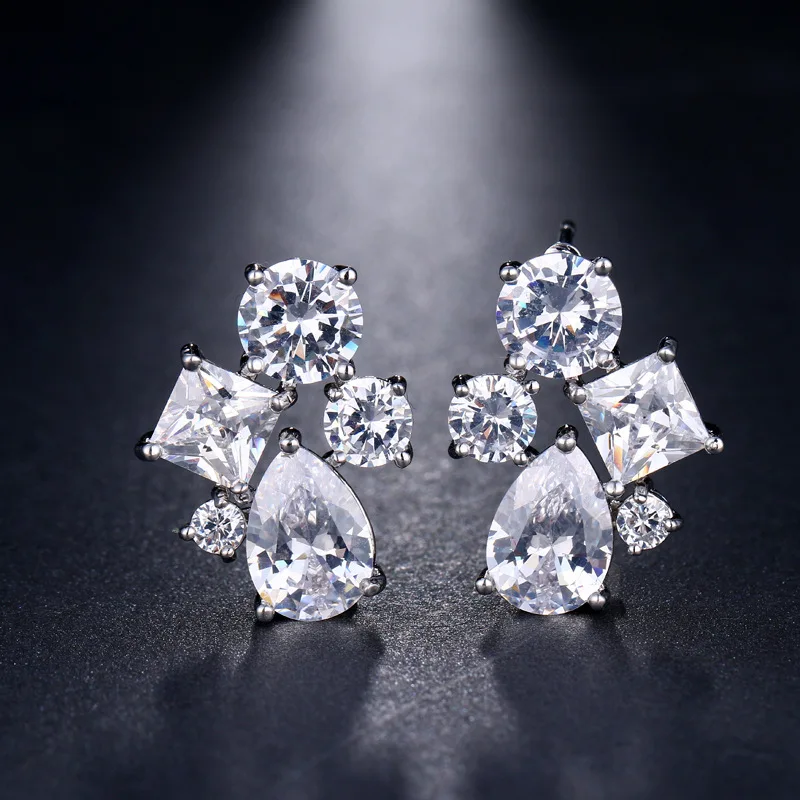 Ekopdee 2021 Elegant Zircon Earrings For Women Dainty Geometric Cubic Zircona Water Drop Earring Female Wedding Jewelry New Gift