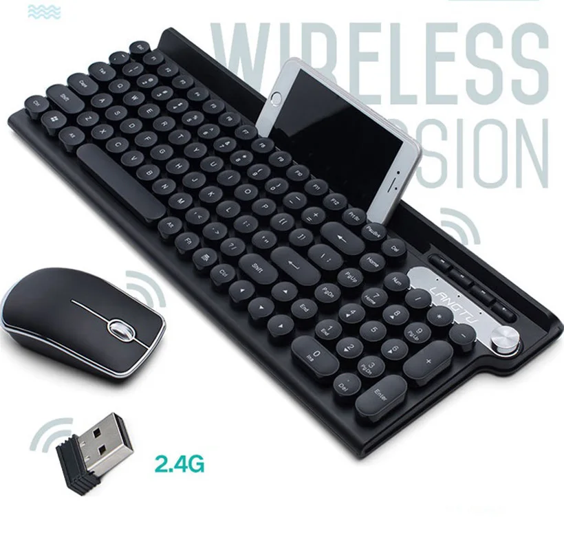 Rechargeable 2.4G Wireless Mouse and Keyboard with Mobile Phone Slot for Laptops Notebooks PC Accessories Home Office Keyboard