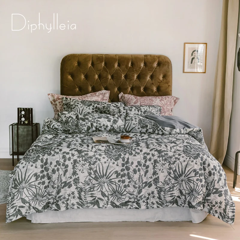 Diphylleia French Toile Style Bedding Set Retro Floral 3D Jacquard Ultra Soft Long Staple Cotton Duvet Cover Set King Queen Size