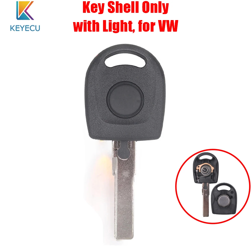 Keyecu Uncut Blade Remote Key Shell Case Cover For Volkswagen VW Golf Jetta Passat 1997-2010 With Light