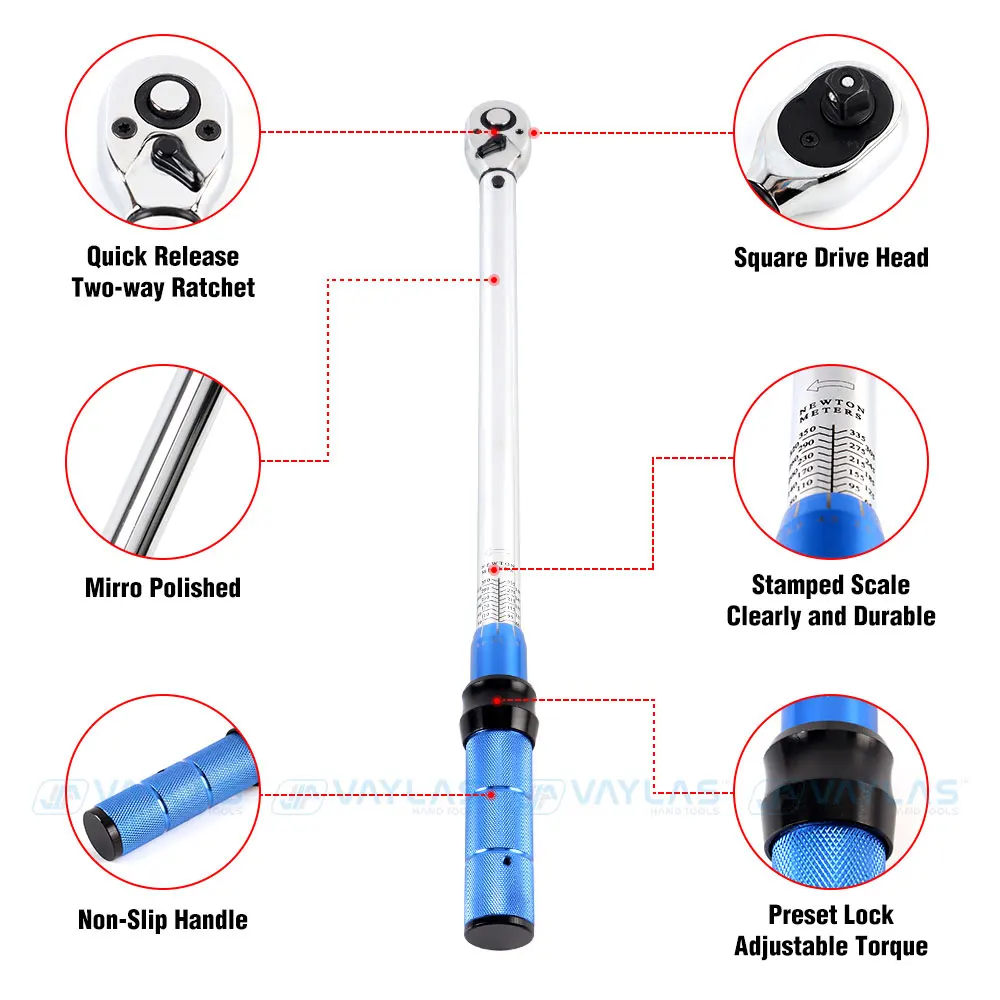 Torque Wrench 1/2 Inch Auto Repair Tools 65-350 N.m Mirror Polished Preset High Torque Spanner Hand Tools