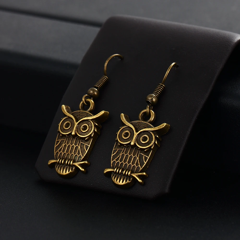 Trendy Vintage Owl Shape Dangle Earrings for Women Girl Retro Drop Earrings Cute Small Object Earring Jewelry Bijoux