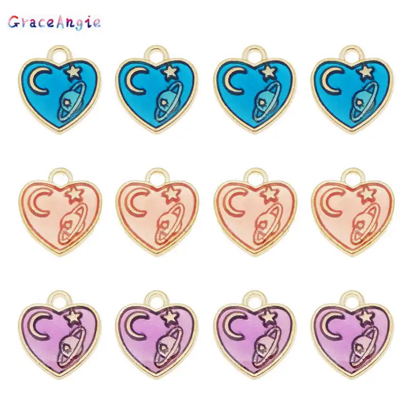 GraceAngie 18pcs Alloy Mini Sweet Heart  Charms for Women Bracelet Necklace Earrings Pendants Making Craft DIY Accessory