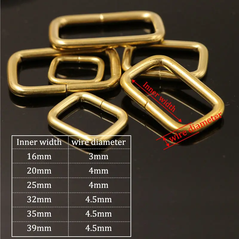 Brass metal wire formed rectangle ring buckle loops for webbing leather craft bag strap belt buckle garment luggage purse DIY