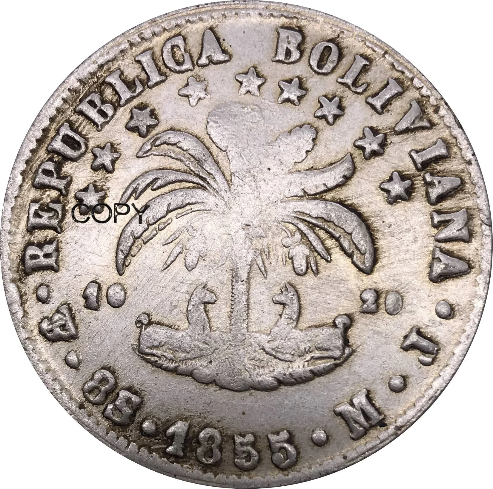 Bolivia 8 Soles Potosi 1855 MJ Coin Metal Cupronickel Plated Silver Antique Imitation Replica Souvenir Collectible Coins