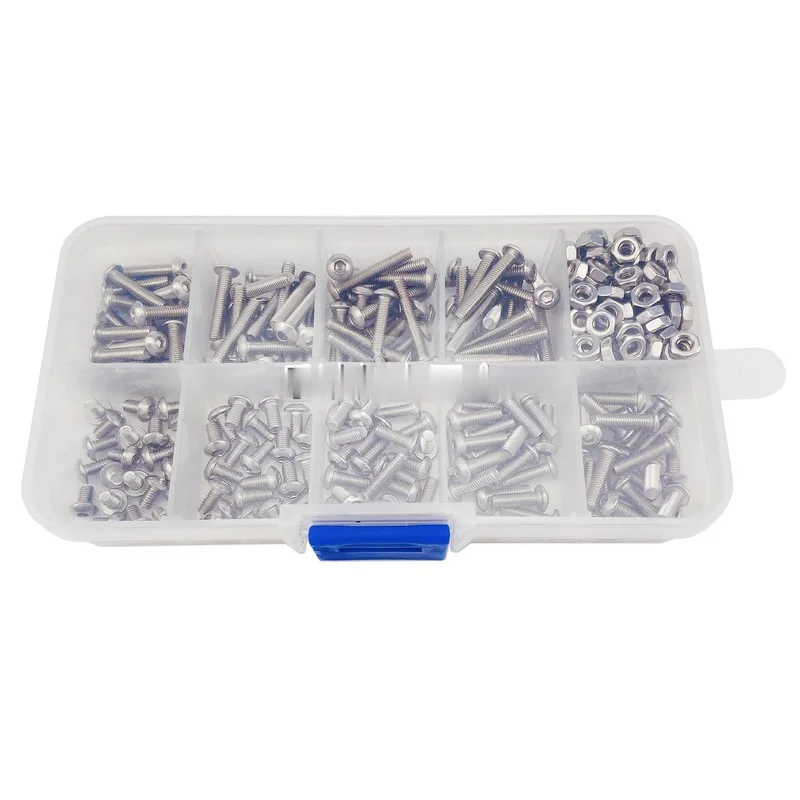 M3 340pcs stainless steel 304 round head pan head hexagon screw bolt nut A2 box package screws