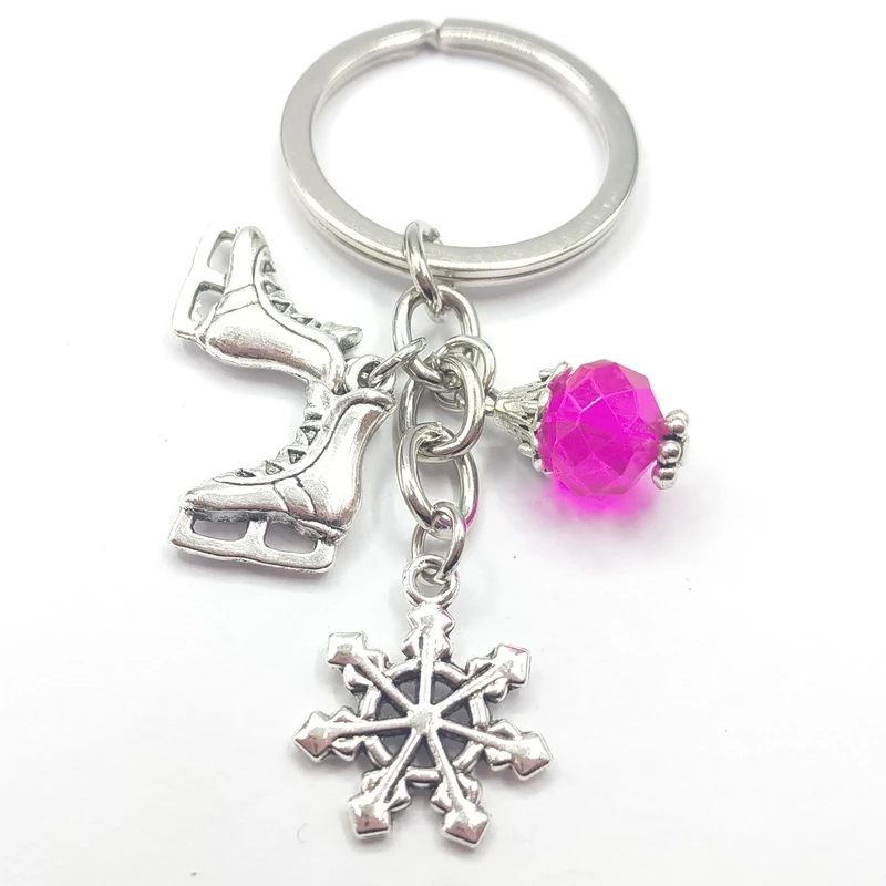 Keychain key chain jewelry antique charm ice blade charm pendant with blue bead key chain ice skates winter jewelry