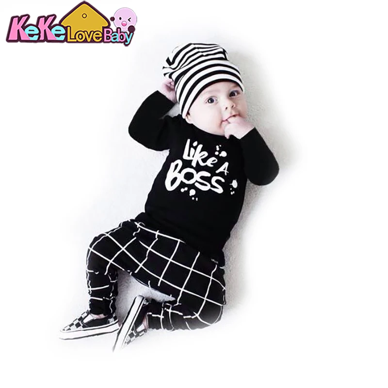 

Newborn Clothes Baby Boy Infant Cotton Long Sleeve Letter Little Boss T-Shirt Pants Kids 2Pcs Suit New Born Boys Clothing Set