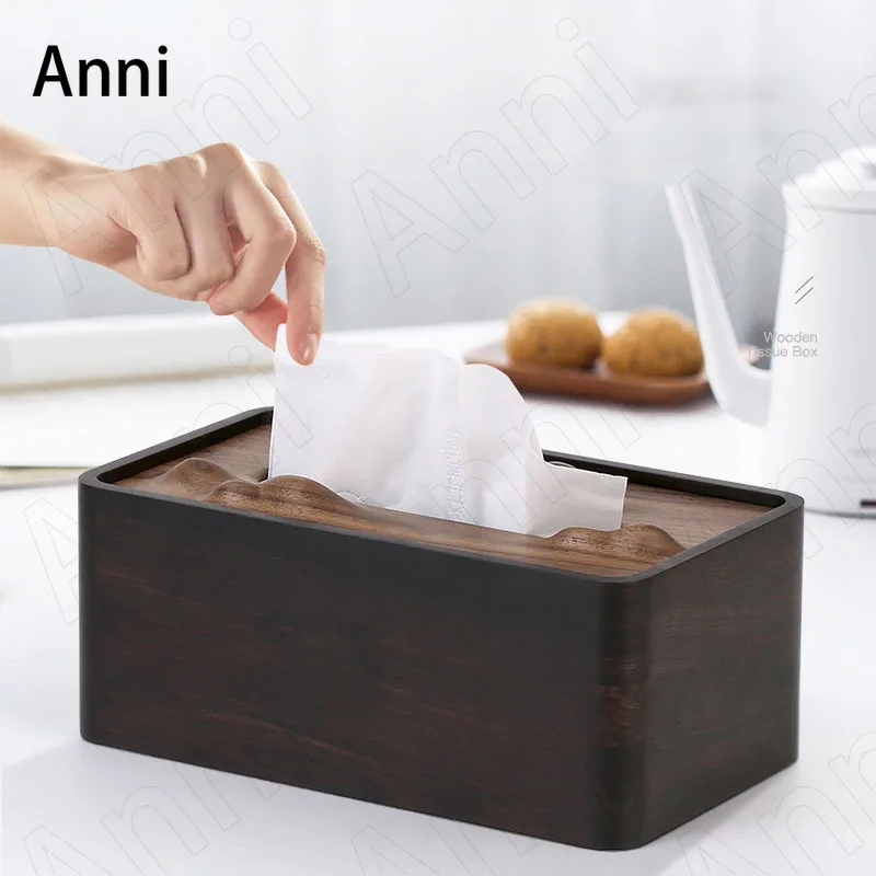 

Walnut Wood Tissue Boxes Chinese Vintage Zen Simple Magnetic Napkin Holder with Relief Cover Desktop Paper Towel Organization