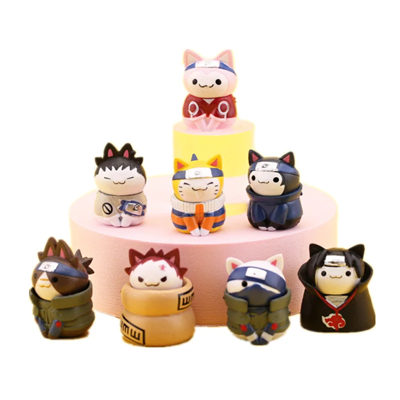 

8PCS/Set Cat Figures Toys Room Decoration Kakashi Gaara Hinata Sasuke Itachi Q Version 3cm Dolls Children's Toys Gift