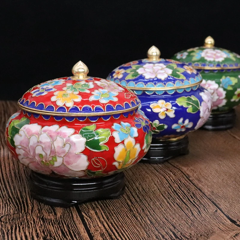 Handcrafted Chinese Cloisonne Filigree Decoration Tank Table Ornaments Home Decor Jar Copper Enamel Office Desk Accessories Gift