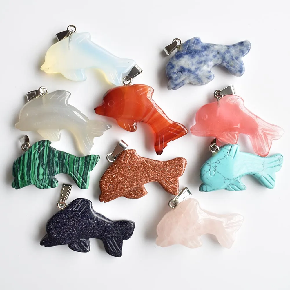 

2020 fashion hight quality Assorted natural stone carved Dolphin Charms pendants for jewelry making 10pcs/lot Wholesale free