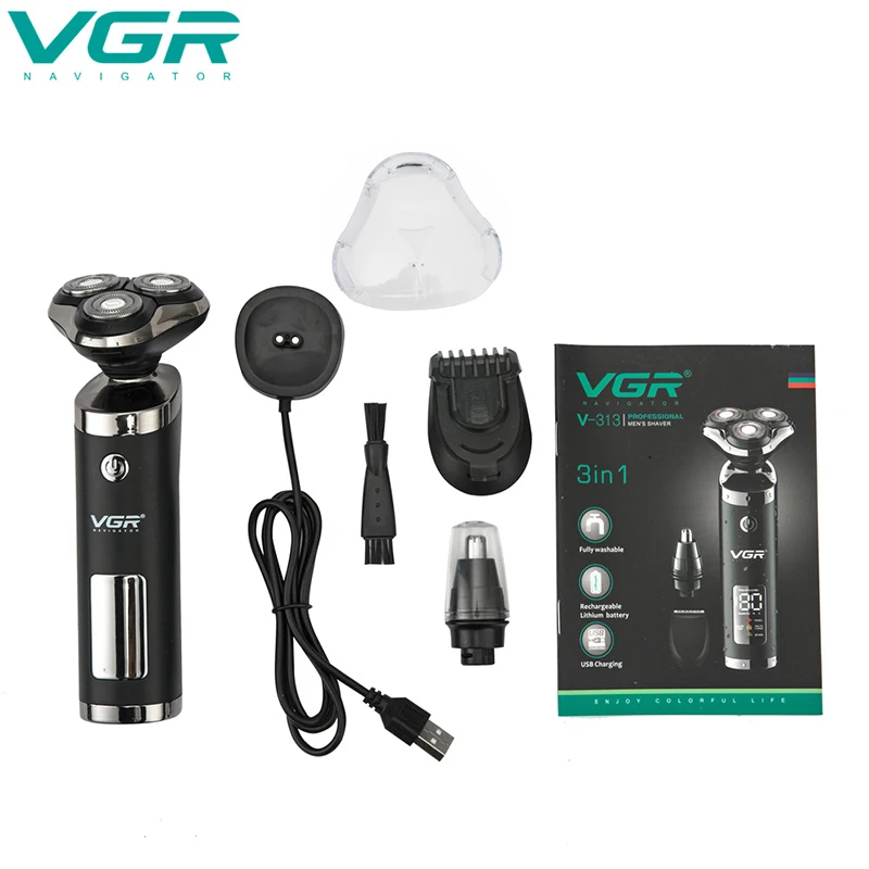 VGR 313เครื่องโกนหนวดไฟฟ้า Professional 3D ลอยคู่-แหวนวีเนียร์ IPX7กันน้ำ USB ชาร์จ Personal Care ชาร์จ V313